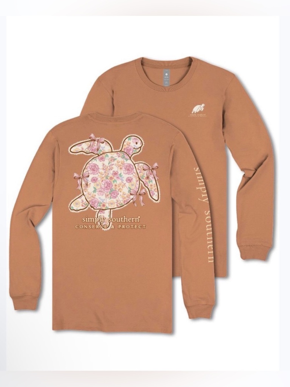 NWT SIMPLY SOUTHERN Turtle Tracker Flowers Long Sleeve T-SHIRT - Size Medium